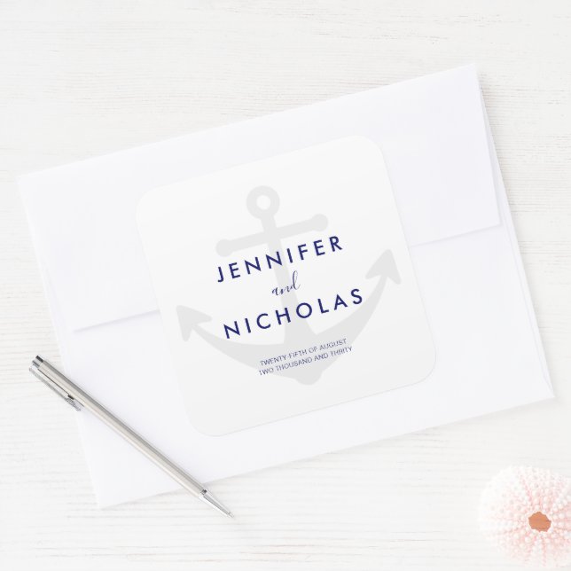 Sticker Carré Mariage d'Ancres nautiques moderne (Enveloppe)