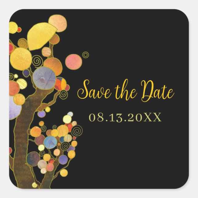 Sticker Carré Mariage dans l'arbre de luxe Enregistrer la date (Devant)