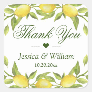 Sticker Carré Mariage d'aquarelle aux citrons fleuris