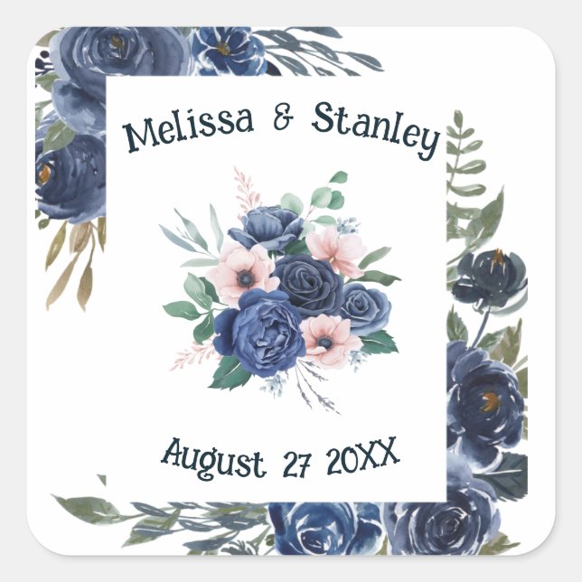 Sticker Carré Mariage d'aquarelle bleu rustique Eucalyptus (Devant)