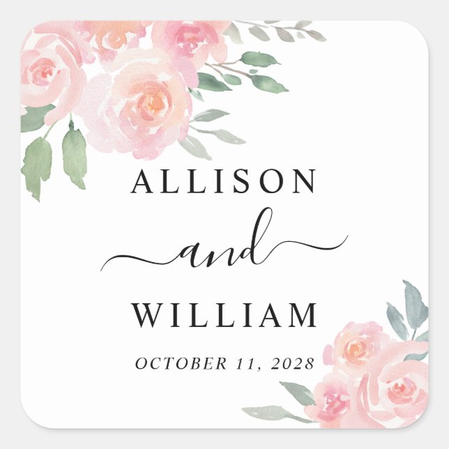 Sticker Carré Mariage d'aquarelle florale (Devant)