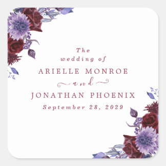 Sticker Carré Mariage d'aquarelle florale violet et blanc