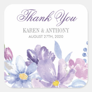 Sticker Carré Mariage d'aquarelle Indigo et Lavender
