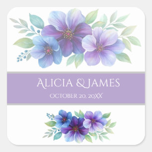 Sticker Carré Mariage d'aquarelle romantique bleu violet