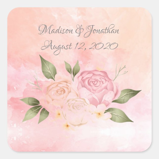Sticker Carré Mariage d'aquarelle rose (Devant)