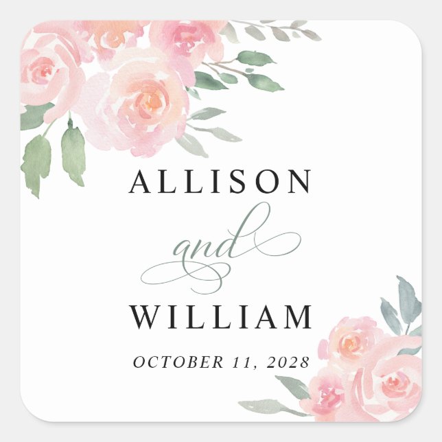 Sticker Carré Mariage d'aquarelle rose pâle (Devant)