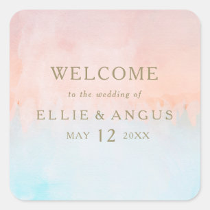 Sticker Carré Mariage d'aquarelle Sunset d'été Bienvenue