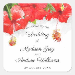 Sticker Carré Mariage d'art de fleur exotique d'hibiscus rouge