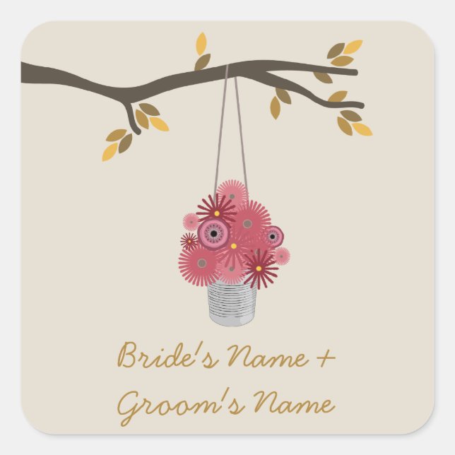 Sticker Carré Mariage de automne Tin De Fleurs Rouges (Devant)