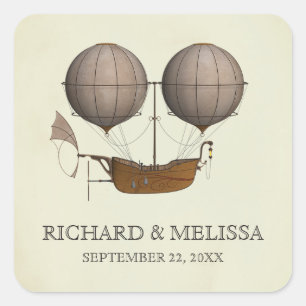 Sticker Carré Mariage de ballon à air chaud vintage
