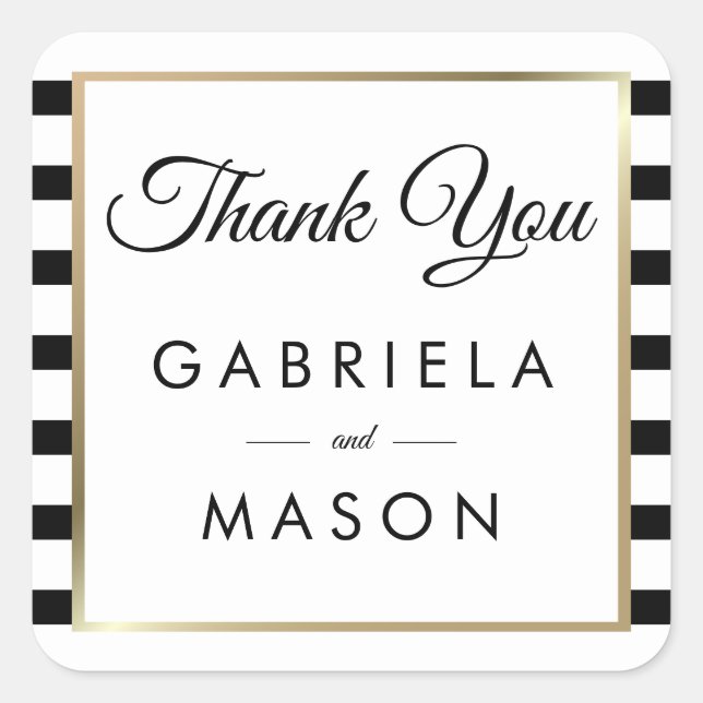 Sticker Carré Mariage de bande classique | Faux Gold Foil Merci (Devant)