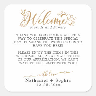 Sticker Carré Mariage de bienvenue Gold Greenery