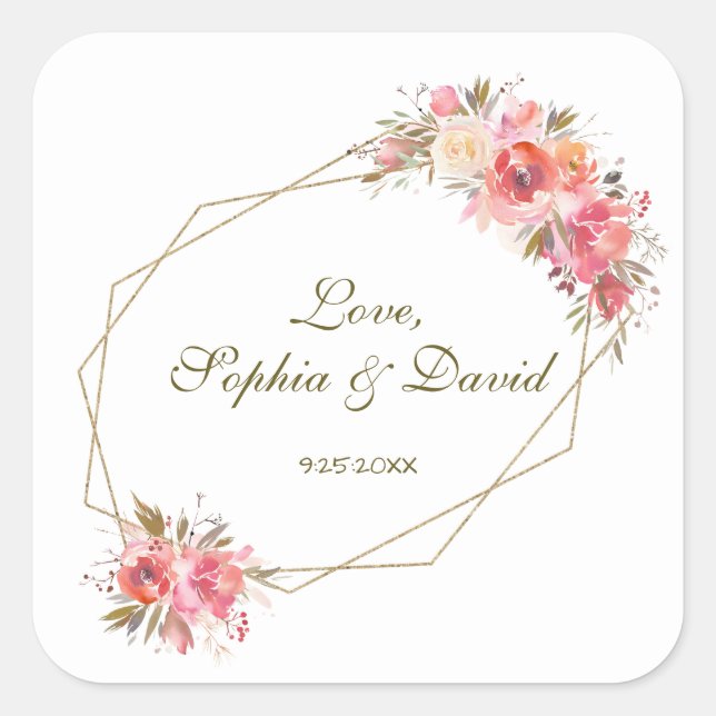 Sticker Carré Mariage de cadre de Parties scintillant or flush (Devant)