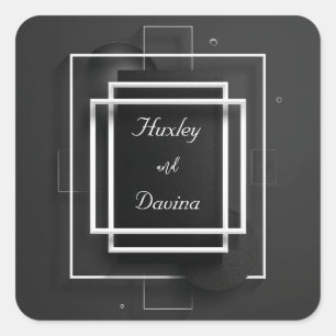 Sticker Carré Mariage de cadre moderne Luxe noir et blanc