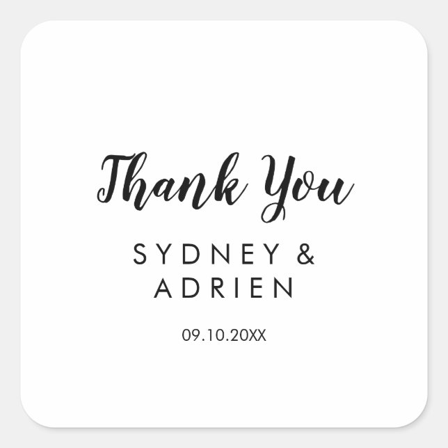 Sticker Carré Mariage de calligraphie simple Merci Favoriser (Devant)