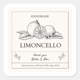 Sticker Carré Mariage de citron moderne Limoncello bouteille