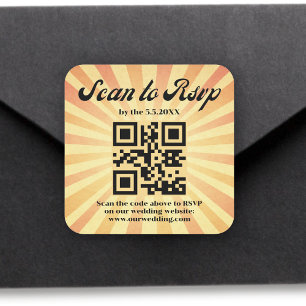 Sticker Carré mariage de code rsvp qr orange rétro élégant