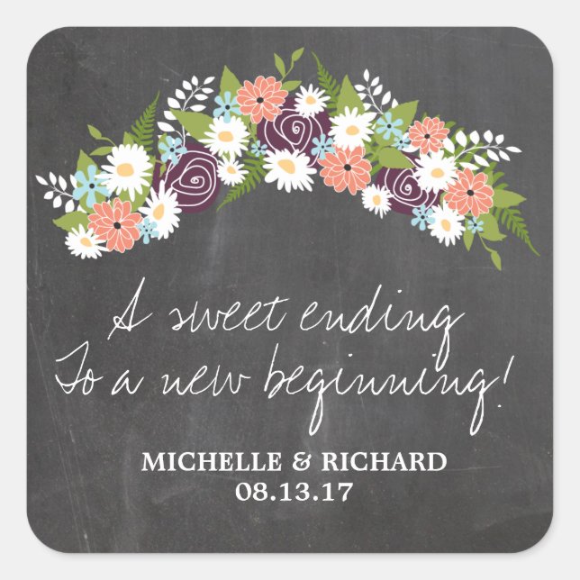 Sticker Carré Mariage de couronnes florales (Devant)