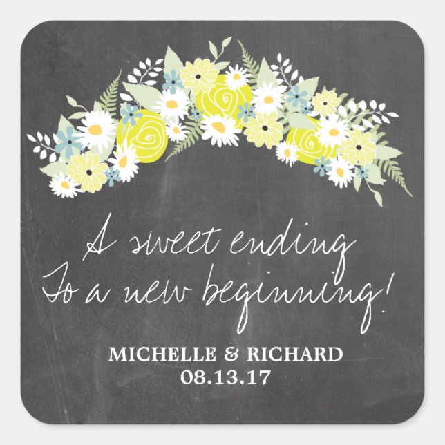 Sticker Carré Mariage de couronnes florales (Devant)