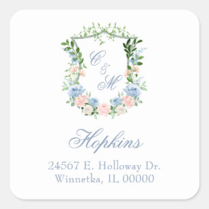 Sticker Carré Mariage de crête florale bleu poussiéreux