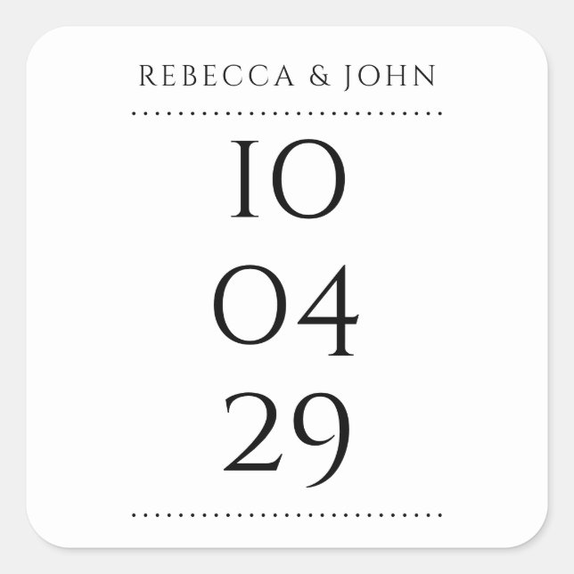 Sticker Carré Mariage de date spéciale simple et élégant (Devant)
