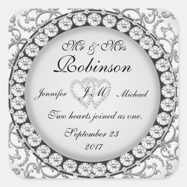 Sticker Carré Mariage de deux coeurs Monogramme Motif (Devant)