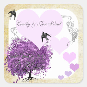 Sticker Carré Mariage de feuille d'arbre de coeur violet radiant