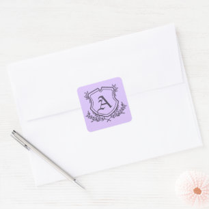 Sticker Carré Mariage de feuille de lavande et de monogramme flo