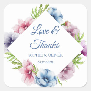 Sticker Carré Mariage de fleurs d'anémone aquarelle