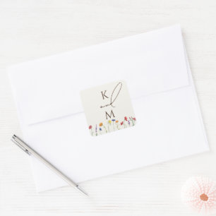 Sticker Carré Mariage de fleurs Fleur sauvage de Monogramme colo