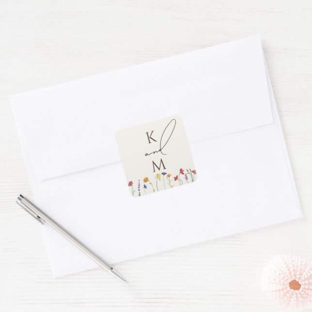 Sticker Carré Mariage de fleurs Fleur sauvage de Monogramme colo (Enveloppe)
