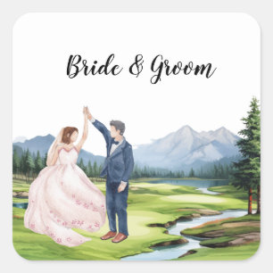 Sticker Carré Mariage de golf avec mariée et mariée