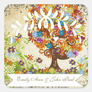 Sticker Carré Mariage de la branche côté forêt enchantée