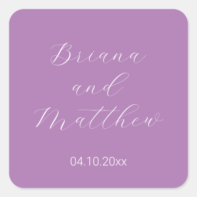 Sticker Carré Mariage de lavande de script minimaliste (Devant)