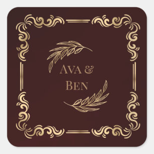 Sticker Carré Mariage de luxe Bourgogne et or