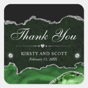 Sticker Carré Mariage de marbre pailleté vert et argent