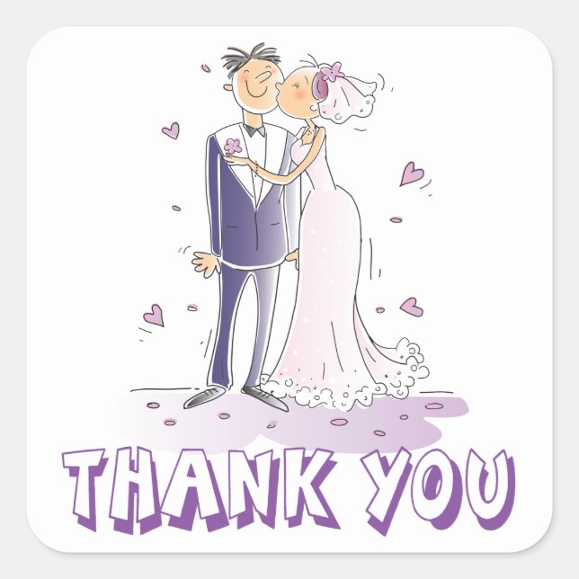 Sticker Carré Mariage de mariée de Merci de lavande violet (Devant)