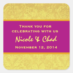 Sticker Carré Mariage de Merci Magenta Damask jaune R312D