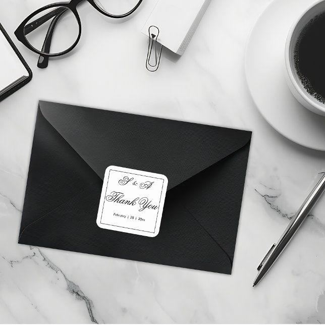 Sticker Carré Mariage de Merci noir et blanc (Créateur téléchargé)