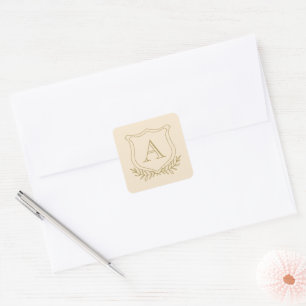 Sticker Carré Mariage de Monogramme Champagne et Or Antique