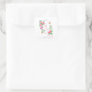 Sticker Carré Mariage de monogramme de ruban rose
