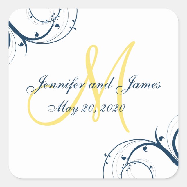 Sticker Carré Mariage de monogramme jaune (Devant)