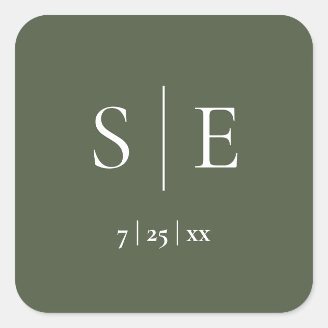 Sticker Carré Mariage de monogramme vert olive (Devant)