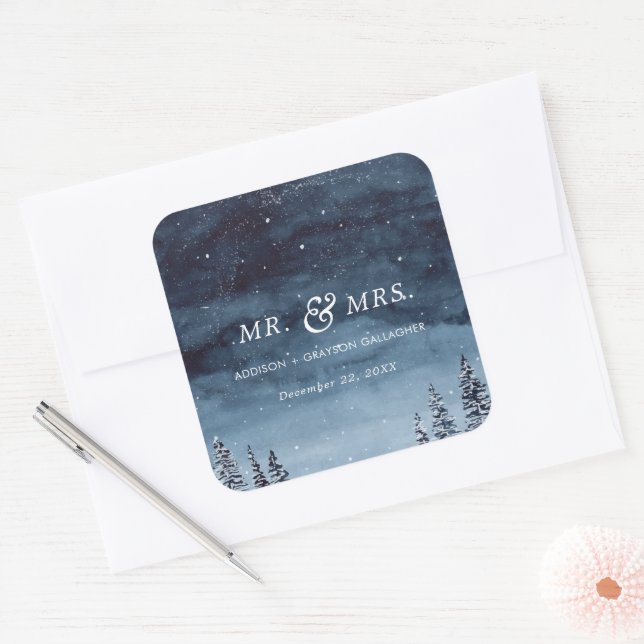 Sticker Carré Mariage de neige de la marine (Enveloppe)