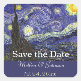 Sticker Carré Mariage de nuit étoilée enregistrer la date