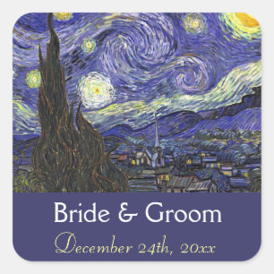 Sticker Carré Mariage de nuit étoilée enregistrer la date