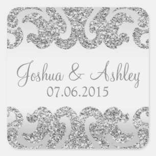 Sticker Carré Mariage de Parties scintillant en argent