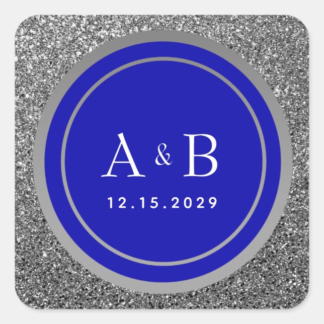 Sticker Carré Mariage de Parties scintillant Royal Blue Silver (Devant)
