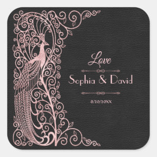 Sticker Carré Mariage de Peacocks Gold Art Déco rose