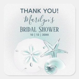 Sticker Carré Mariage de plage aux coquillages turquoise moderne